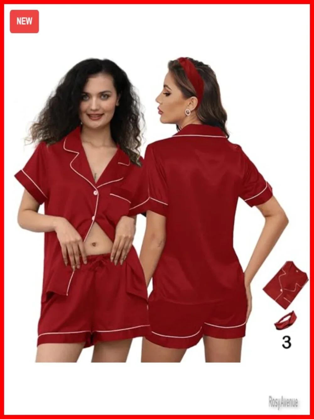 3pc Silk Satin Pajama Set Short Sleeve Lounge Sleepwear
